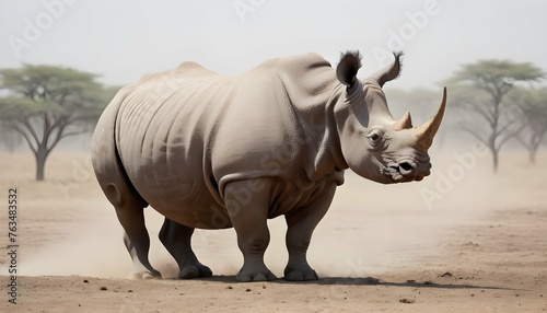 A Rhinoceros In A Dusty Field Upscaled 3 2