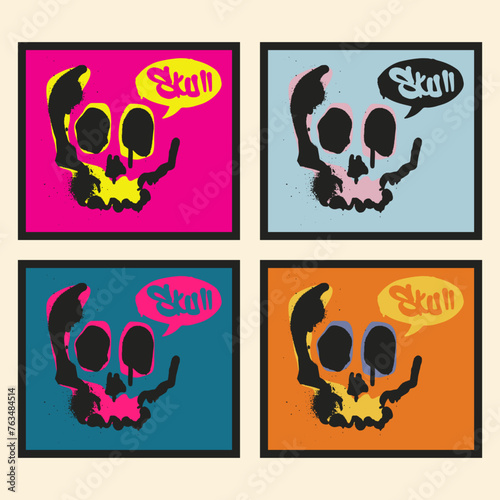 Pop Art Color Spray Paint Skull Graffiti
