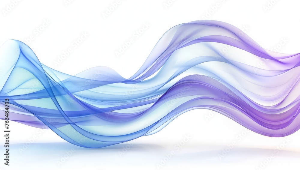 Fototapeta premium A wave of blue and purple smoke billows against a clean white backdrop