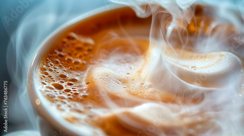 Close-up of an hot cappuccino cup