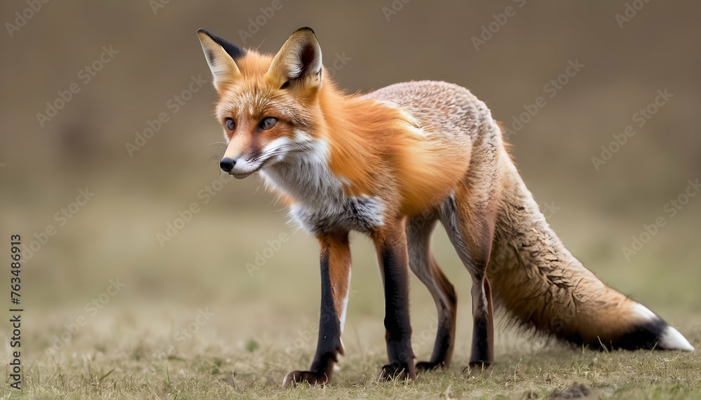 Fototapeta premium A Fox With Its Tail Tucked Between Its Legs Frigh Upscaled