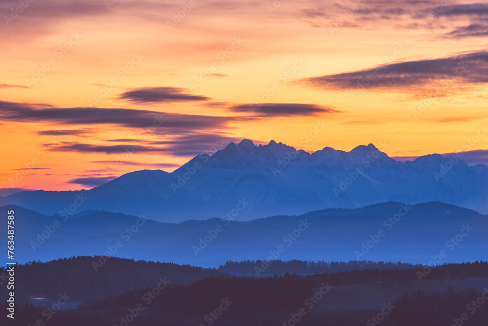 high mountains with sky after sunset - obrazy, fototapety, plakaty 