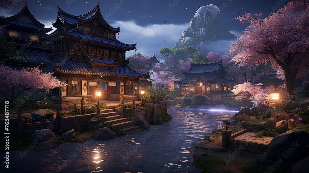 Obraz premium Spectacular fantasy art illustrating the enchanting essence of japanese natural landscapes