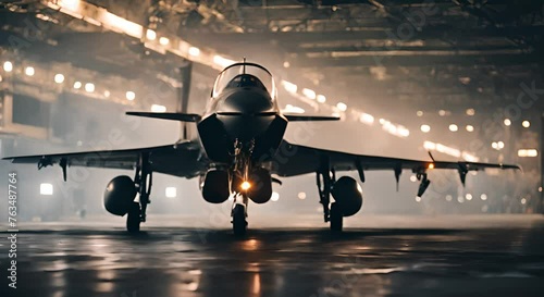 Fighter jet in a hangar. photo