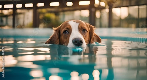 Dog in the pool. photo