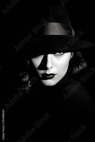 Noir Style Portrait: Young Woman in Hat