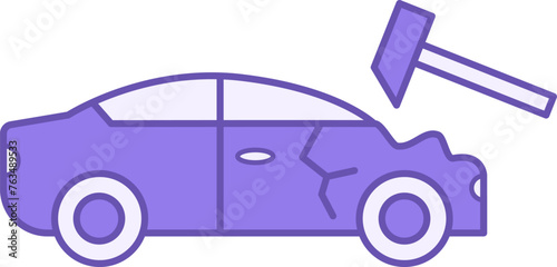 Body Repair Color Icon. Vector Icon of Broken Car and Hammer. Car service concept