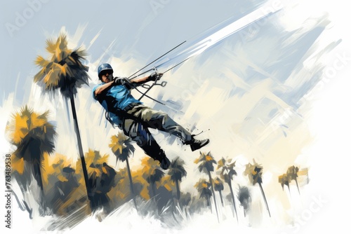 Man Riding Kiteboard Midair