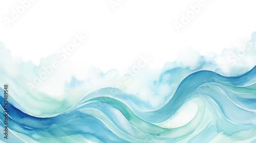 Watercolor water waves blue, turquoise, ocean, sea wave, background, wallpaper, generative AI