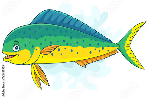 Cartoon mahi mahi fish isolated on white background