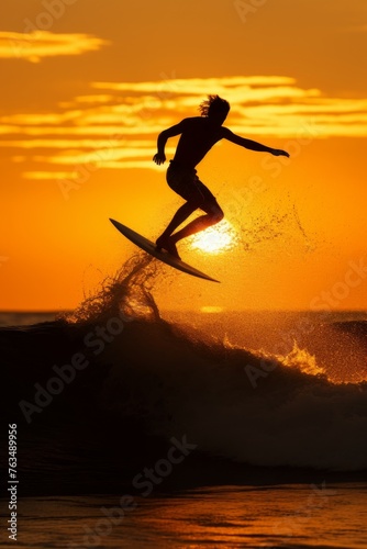 Surfer Riding Wave in Ocean