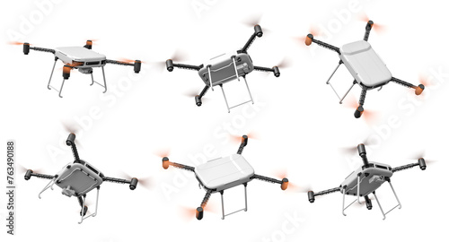 3d rendering of six drones isolated on white background