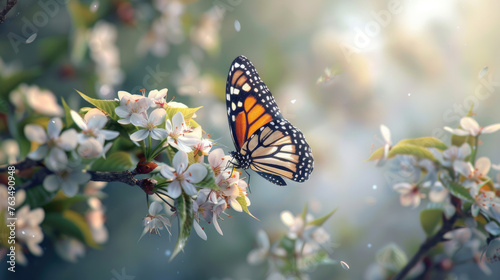 Butterfly Flower Images. Beautiful butterfly on flowers. Generative AI. © Rapee