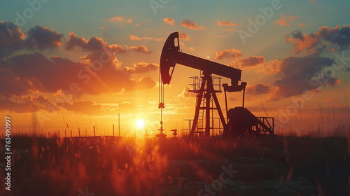 The change in oil prices caused by the war. Oil price cap concept. Oil drilling derricks at desert oilfield.. Oil pump oil rig energy industrial machine. Generative AI.