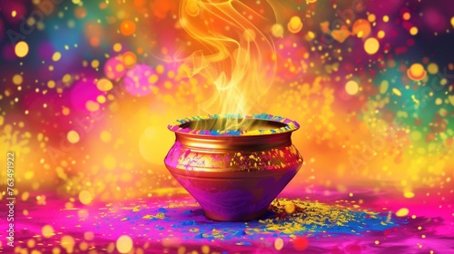 Beautiful poster for Indian festival Happy Holi with pot background. vector illustration design photo