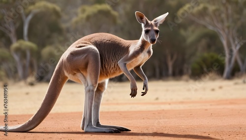 A Kangaroo With Its Tail Sweeping Gracefully Behin Upscaled photo