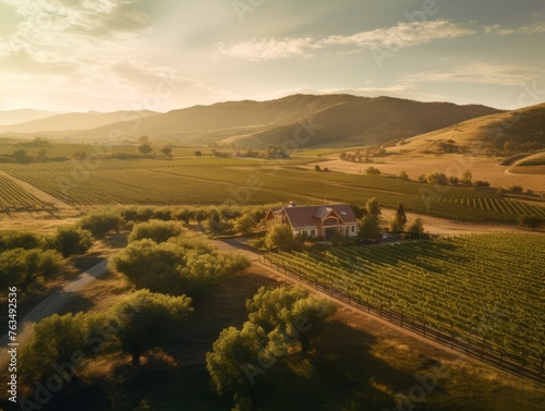 Aerial View of a Farm and Vineyard