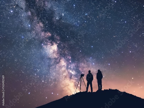 Two People on Hill Stargazing