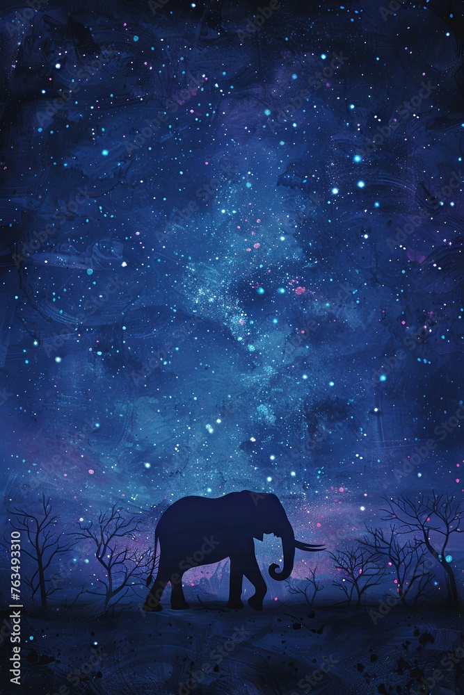 Silhouette of an elephant against a starry night sky, blending wildlife with the cosmic beauty of the universe. Silhouette of an elephant against a starry night sky, blending wildlife with the cosmic beauty of the universe.