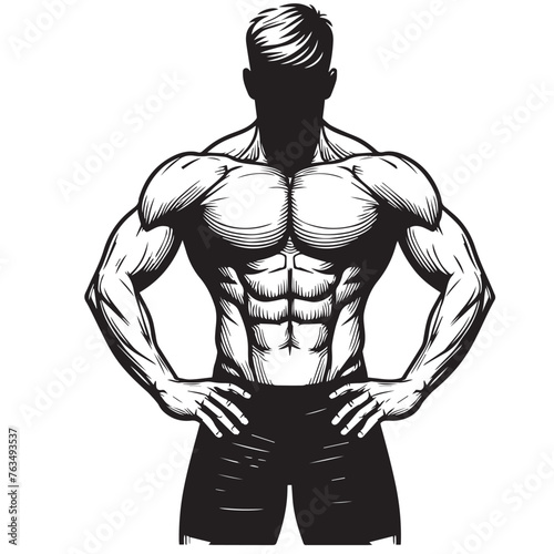 a clean body builder vector lines ,Muscular man in different poses showing muscles, Silhouettes athletes bodybuilding, Muscular bodybuilder vector silhouette illustration