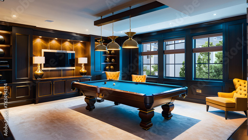 billiards,light,cozy atmosphere,Generative AI