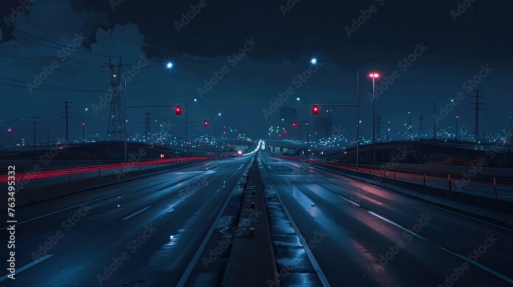 an empty freeway stretching into the darkness of the night, devoid of the usual hustle and bustle.