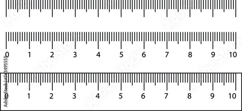 Set of scale with 6 inch, 15 centimeter with markup and numbers. Measuring charts of metric, imperial units. Collection of distance, height, length measurement tool templates. Sewing tool line vector.