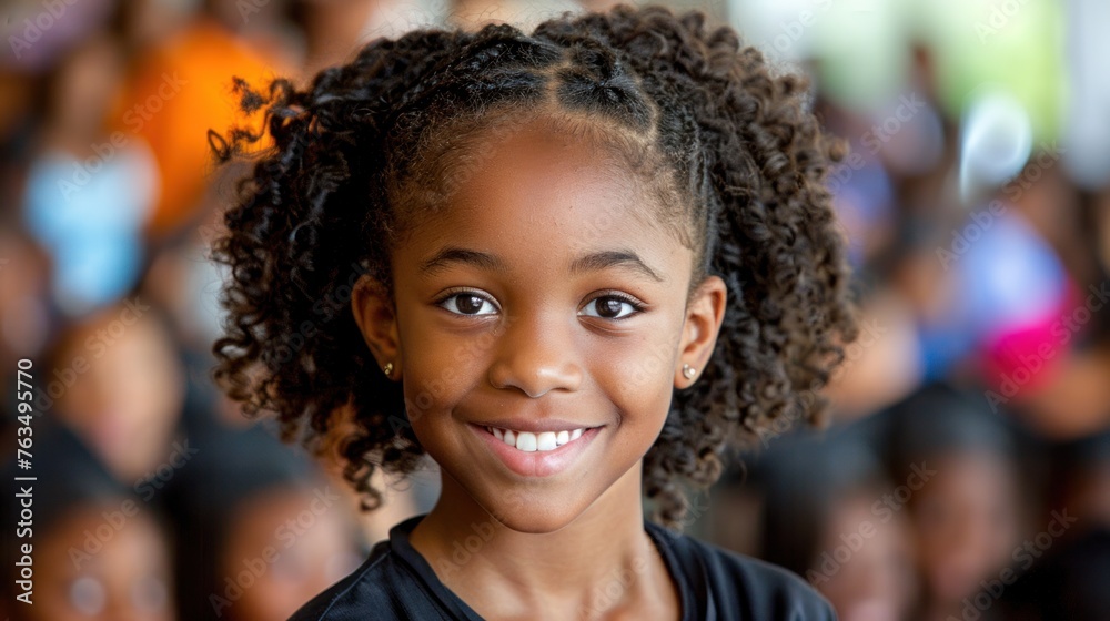 Curly-haired girl smiling at the camera Curly-haired girl smiling at the camera