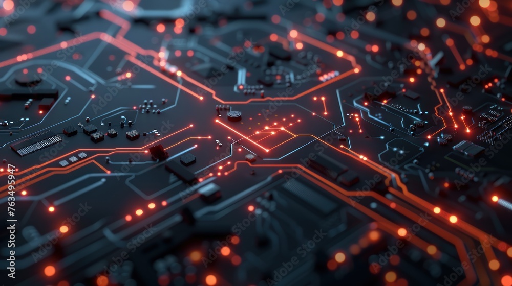Digital circuit board on dark background. AI generated image Digital circuit board on dark background. AI generated image