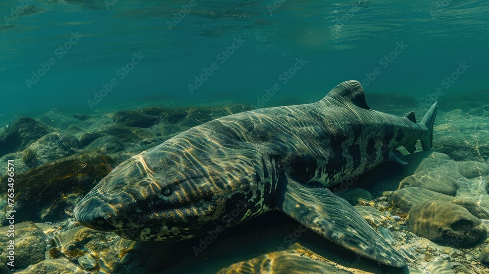 Fototapeta premium Greenland shark near the ocean floor