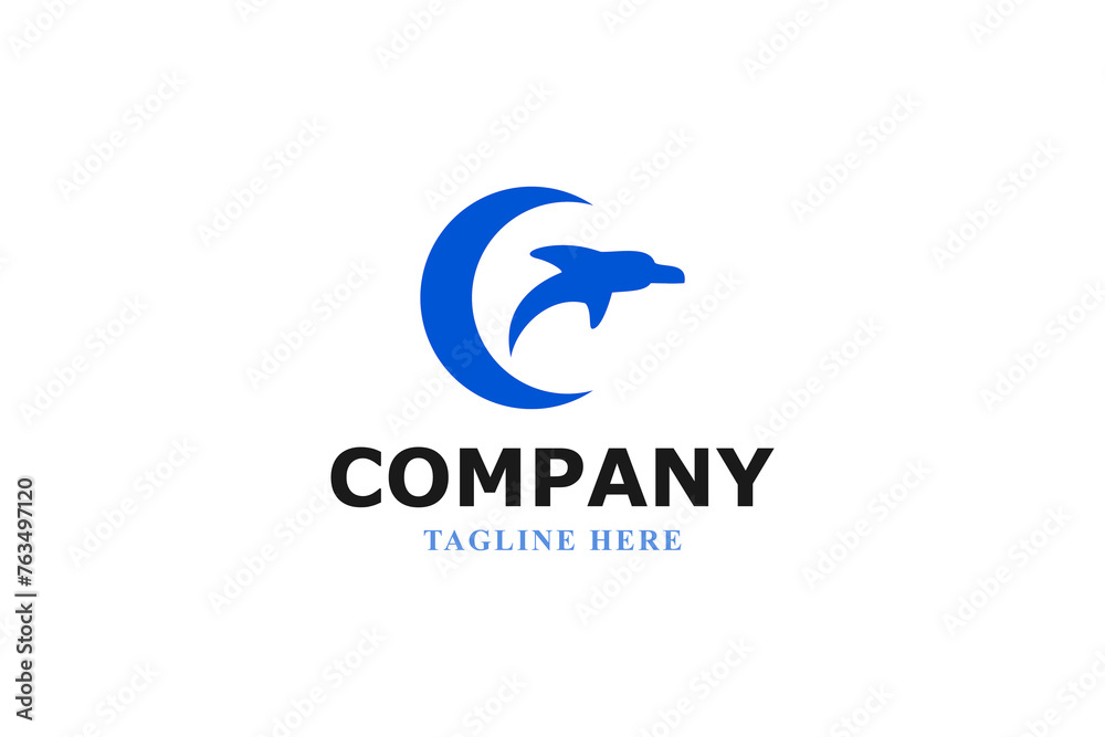 flying dolphin on moon modern logo flying dolphin on moon modern logo