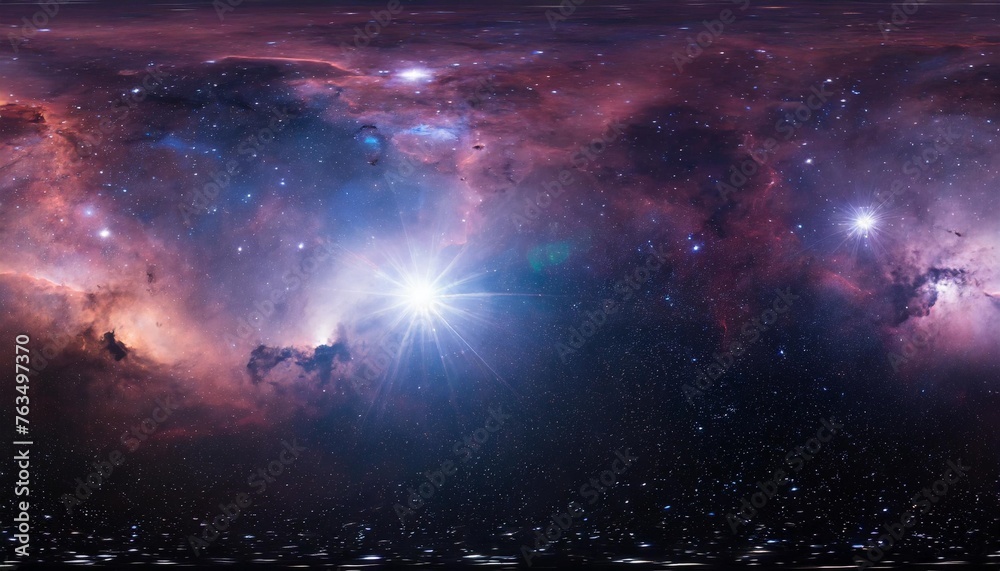 360 degree space background with nebula and stars equirectangular projection environment map hdri spherical panorama - obrazy, fototapety, plakaty 