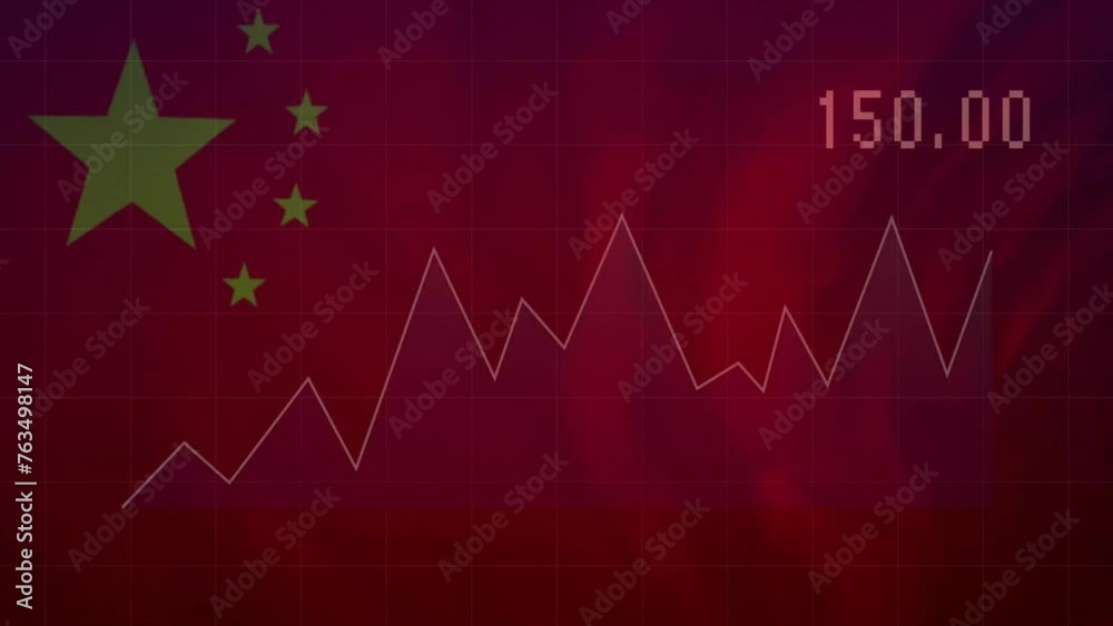 Animation of financial data processing over flag of china Animation of financial data processing over flag of china