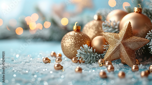 golden xmas stars on blue background for merry christmas or season greetings message,bright decoration.Elegant holiday season social post digital card.