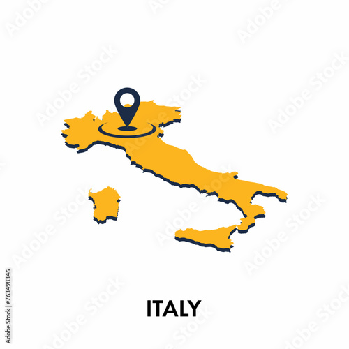 Italy map with location PIN isolated on white background, Concept of explore, and travel vector illustration design