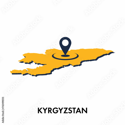 Kyrgyzstan map with location PIN isolated on white background, Concept of explore, and travel vector illustration design