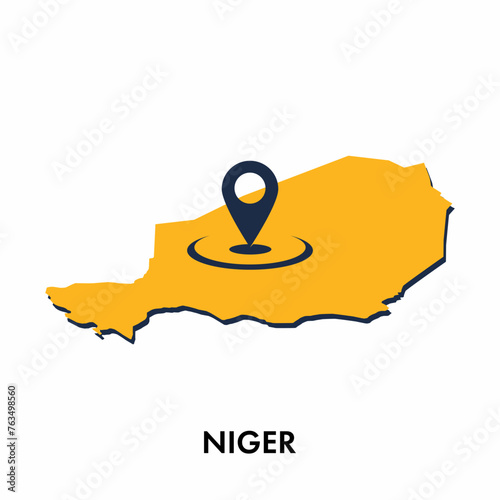 Niger map with location PIN isolated on white background, Concept of explore, and travel vector illustration design