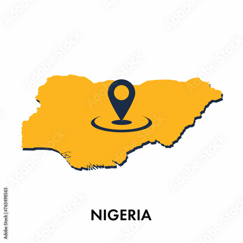 Nigeria map with location PIN isolated on white background, Concept of explore, and travel vector illustration design