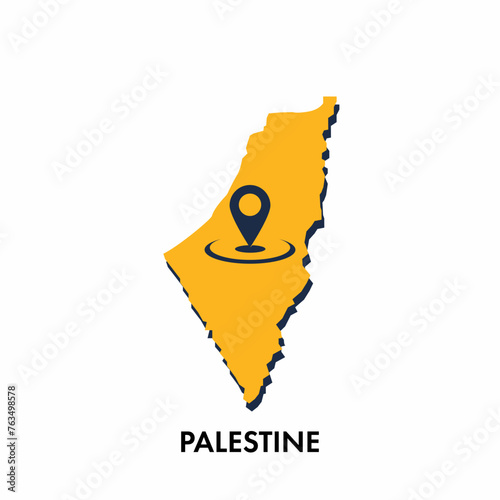 Palestine map with location PIN isolated on white background, Concept of explore, and travel vector illustration design