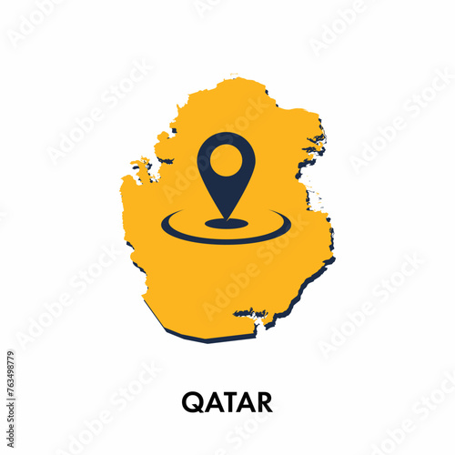 Qatar map with location PIN isolated on white background, Concept of explore, and travel vector illustration design