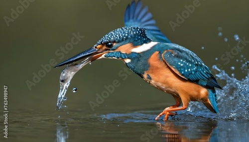 A Regal Kingfisher Diving Into The Water To Catch Upscaled 3