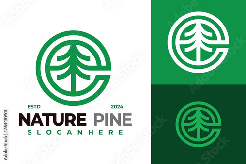 Letter E Nature Pine Logo design vector symbol icon illustration