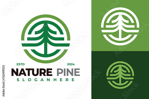 Nature Pine Linear Logo design vector symbol icon illustration photo
