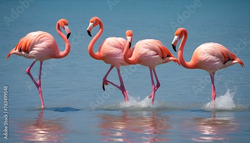 Flamingos In A Synchronized Swimming Formation Upscaled 2