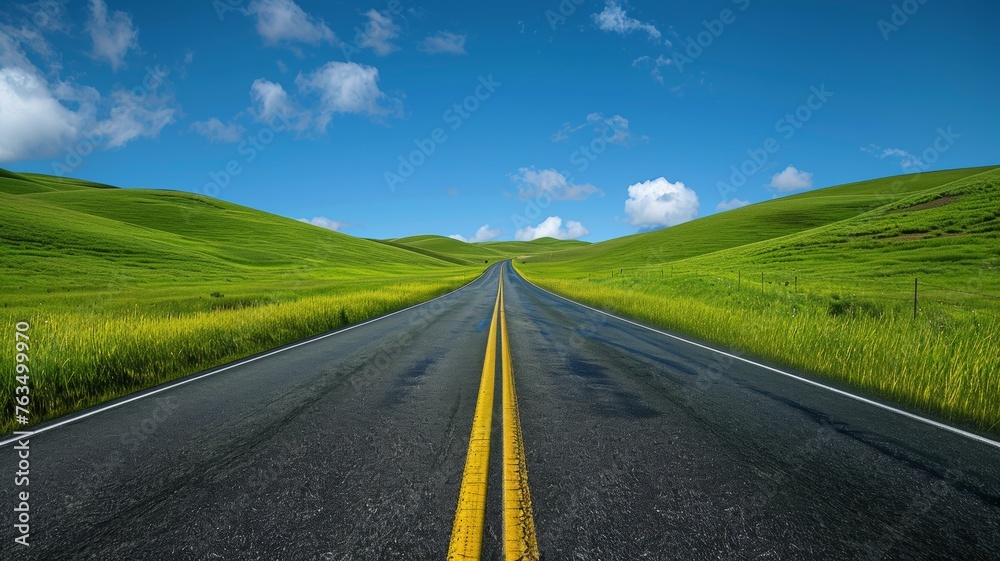 Fototapeta premium country road and green mountains in summer. 