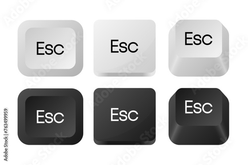 Esc keyboard button icon of different types. Computer button Isolated on white. Vector illustration.