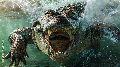 Crocodile Attack: Crocodiles are fierce predators. Has enormous strength Incidents of crocodiles attacking humans often occur in areas of water. photo