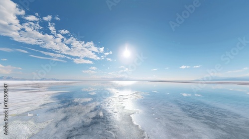 The largest saltwater lake in the world Flat white salt as far as the eye can see. Reflecting the sky like a mirror