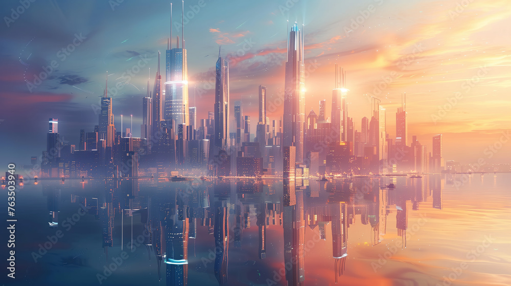 Futuristic Cityscape, city of the future with sleek buildings and advanced technology