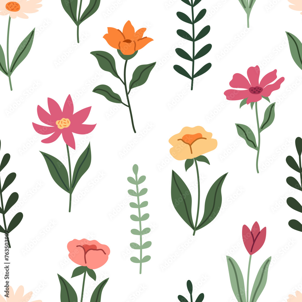 Seamless pattern with different doodle flowers Seamless pattern with different doodle flowers